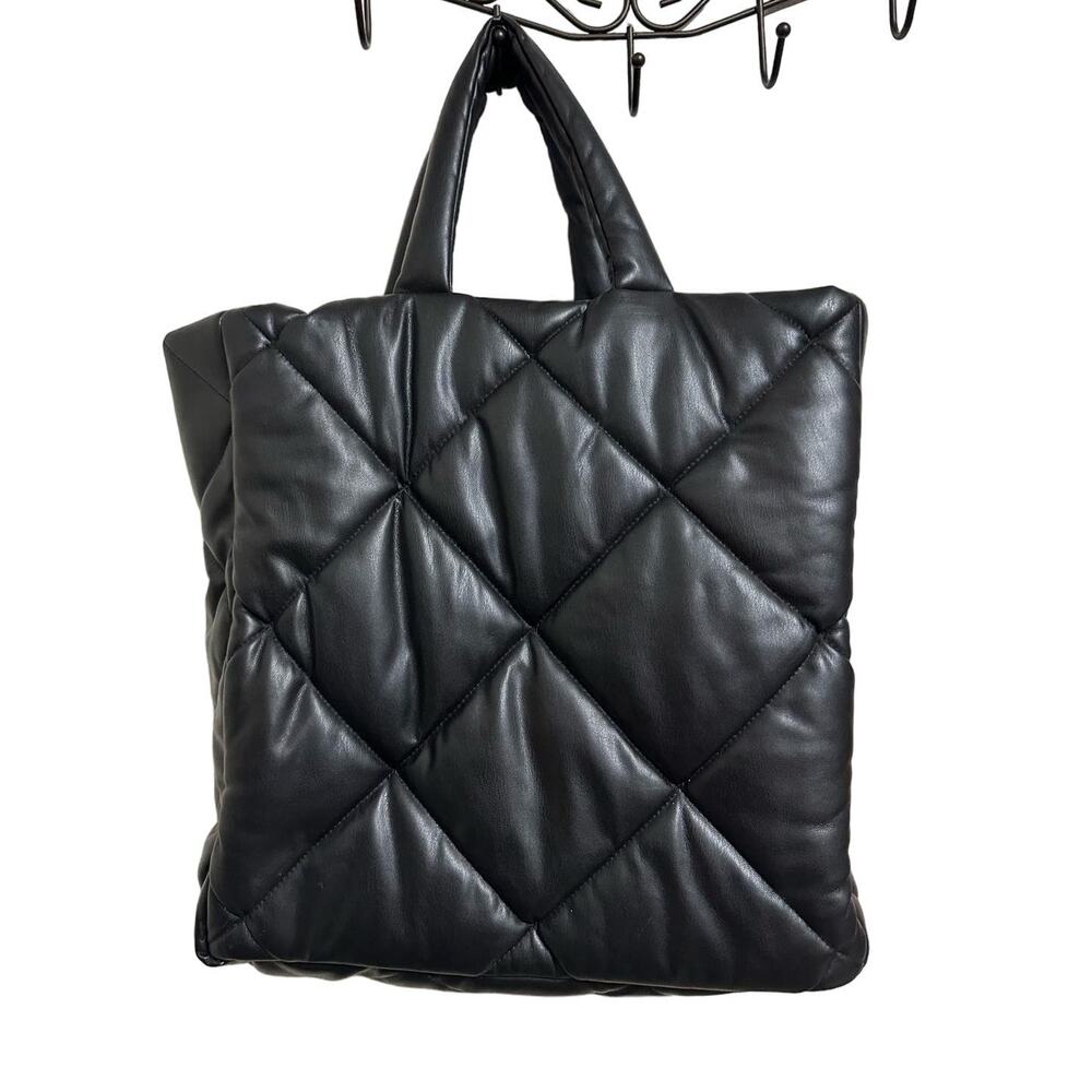 Stand Studio Assante Diamond-quilted puffy tote bag black - Picture 1 of 7